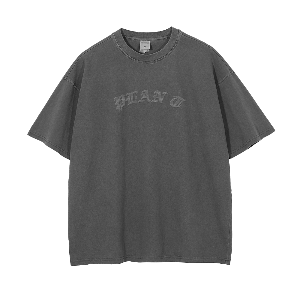 חולצה רקמה אוברסייז לגבר ווש צבע אפור פסטל