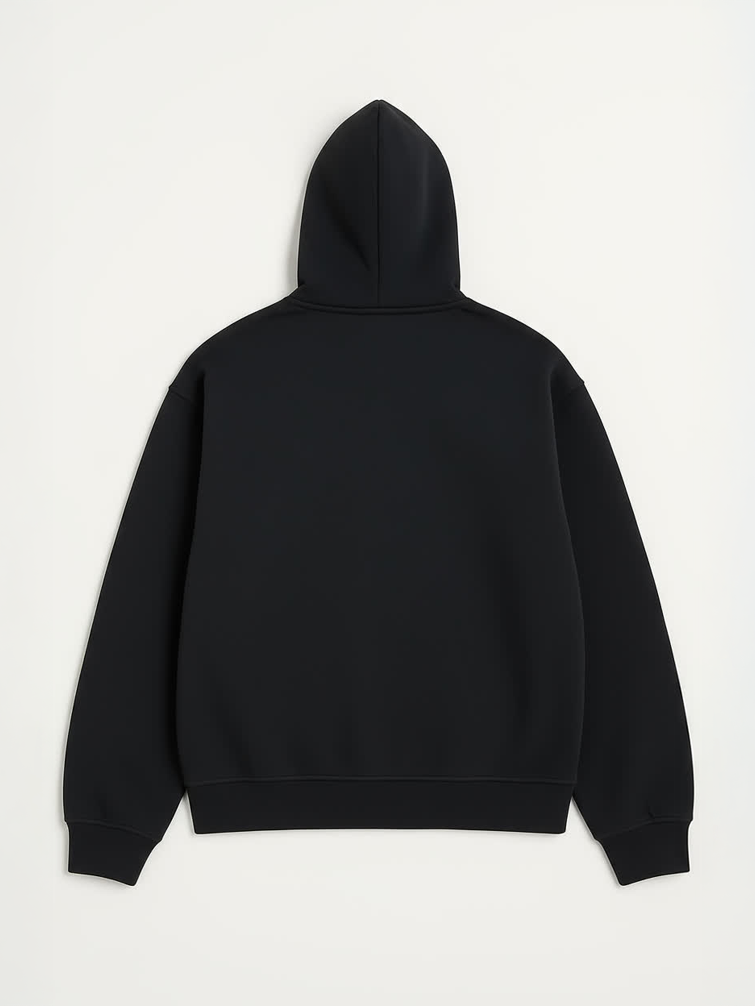 הצד האחורי של קפוצ׳ון שחור בוקסי עם רוכסן ורקמת Plan T ולוגו בגוון שחור על שחור