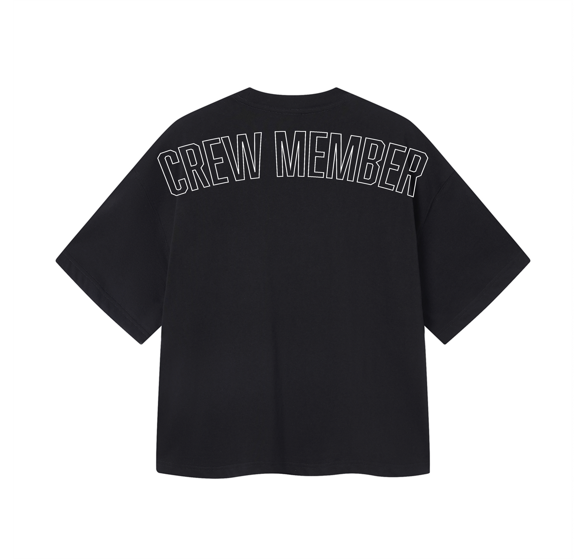 ולצת בוקסי שחורה עם כיתוב CREW MEMBER בגב בעיצוב Plan T