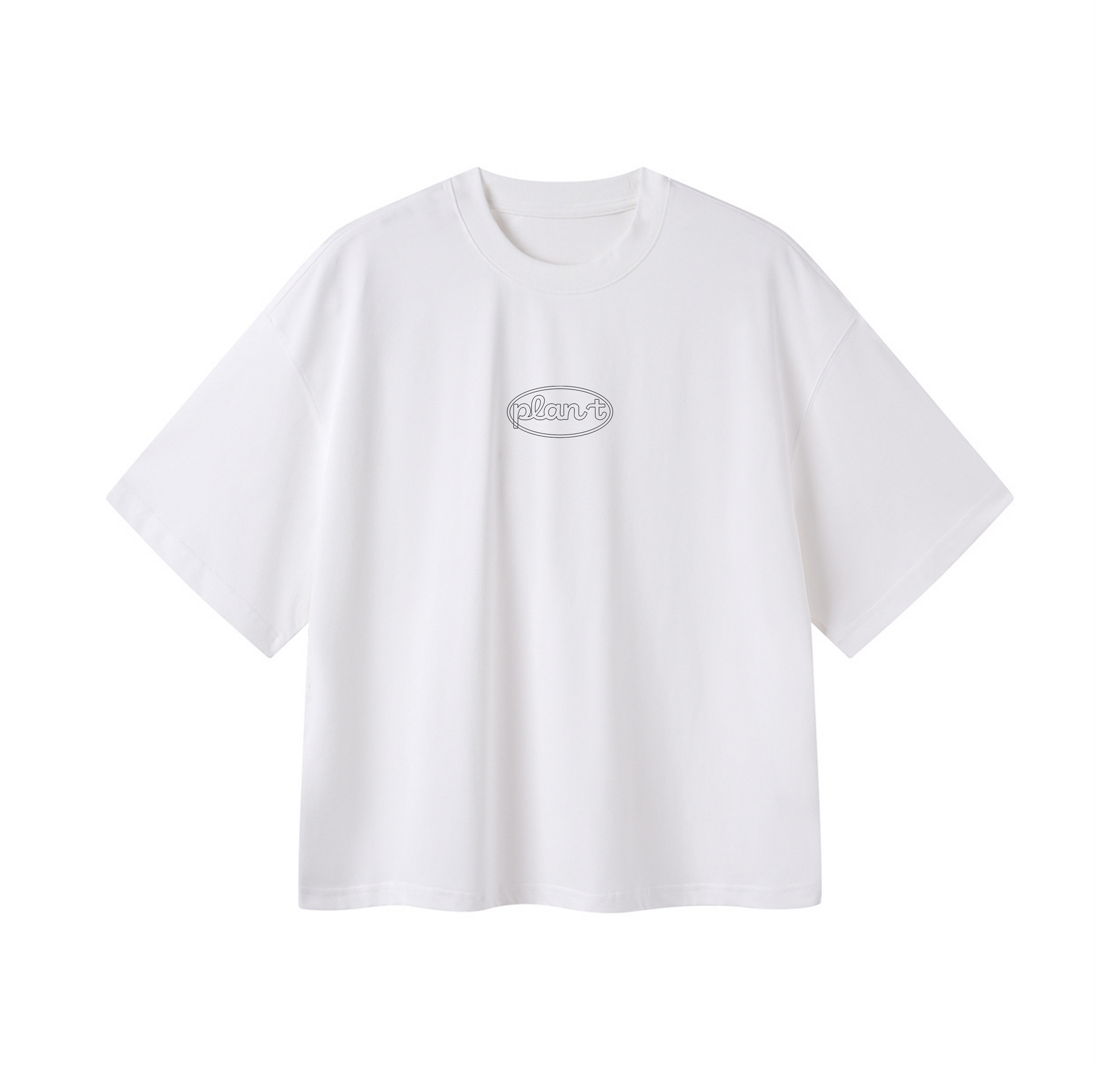 חולצת בוקסי לבנה עם הדפס PLAN T בחזה בעיצוב מינימליסטי