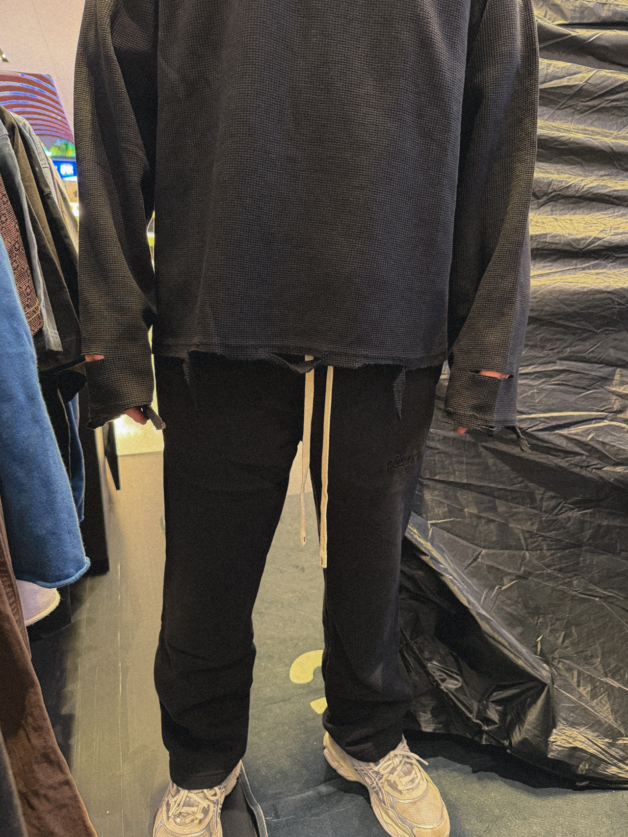 Waffle Distressed Long Sleeve Sweater